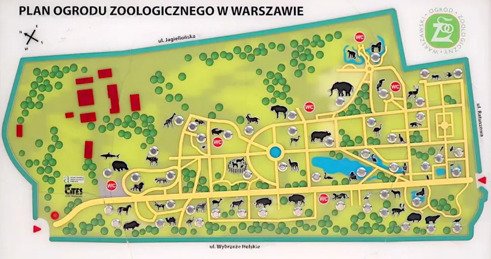 зоопарк Варшава схема карта мапа