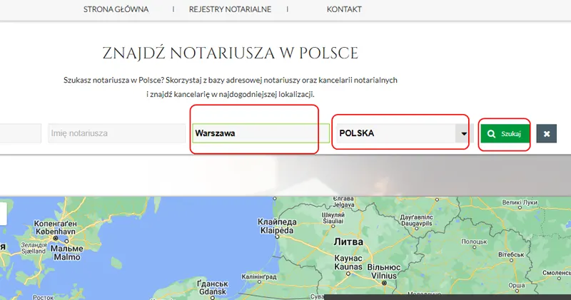 Пошук нотаріуса по всій Польщі з можливістю вибору міста.