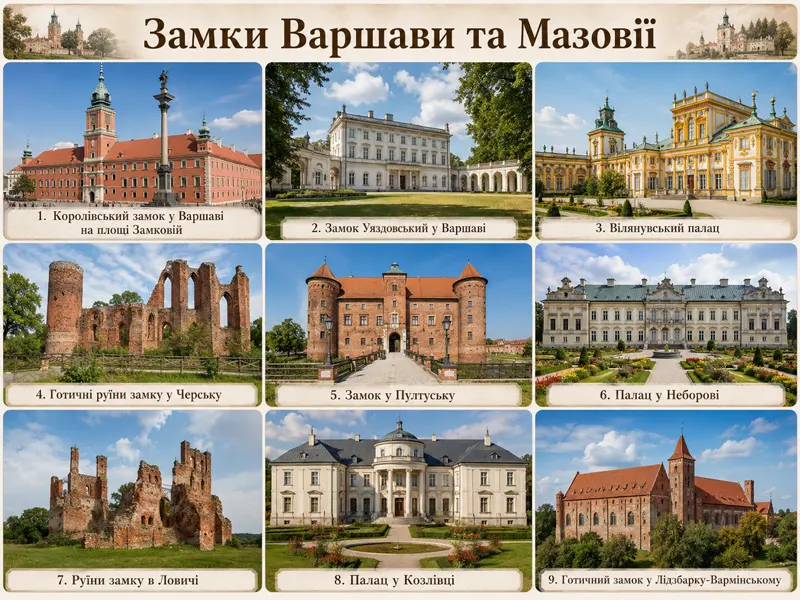 Найкращі замки у Варшаві та біля Варшави